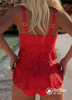 Tankini Com Babados De Renda E Alças Largas Moderno Tankini Com Babados De Renda E Alças Largas Moderno