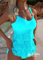 Tankini Com Babados De Renda E Alças Largas Moderno Tankini Com Babados De Renda E Alças Largas Moderno