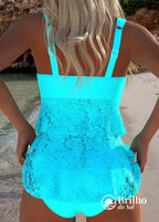 Tankini Com Babados De Renda E Alças Largas Moderno Tankini Com Babados De Renda E Alças Largas Moderno