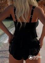 Tankini Com Babados De Renda E Alças Largas Moderno Tankini Com Babados De Renda E Alças Largas Moderno