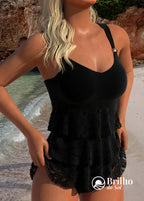 Tankini Com Babados De Renda E Alças Largas Moderno Tankini Com Babados De Renda E Alças Largas Moderno