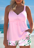 Tankini Com Top De Amarração E Shortinho Floral Rosa / PP Tankini Com Top De Amarração E Shortinho Floral