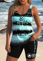 Tankini Degradê Com Amarração Frontal E Bermuda De Praia Tankini Degradê Com Amarração Frontal E Bermuda De Praia