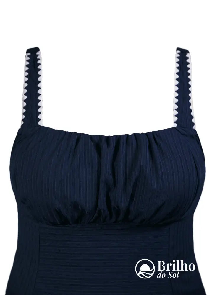 Tankini Drapeado Com Alças Largas E Saia Estampada Charmosa Tankini Drapeado Com Alças Largas E Saia Estampada Charmosa