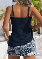 Tankini Drapeado Com Alças Largas E Saia Estampada Charmosa Tankini Drapeado Com Alças Largas E Saia Estampada Charmosa