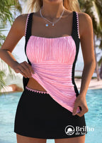 Tankini Drapeado Com Alças Largas E Saia Floral Elegante Tankini Drapeado Com Alças Largas E Saia Floral Elegante