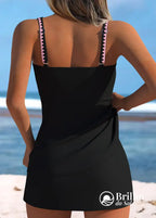 Tankini Drapeado Com Alças Largas E Saia Floral Elegante Tankini Drapeado Com Alças Largas E Saia Floral Elegante