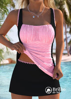 Tankini Drapeado Com Alças Largas E Saia Floral Elegante Rosa / PP Tankini Drapeado Com Alças Largas E Saia Floral
