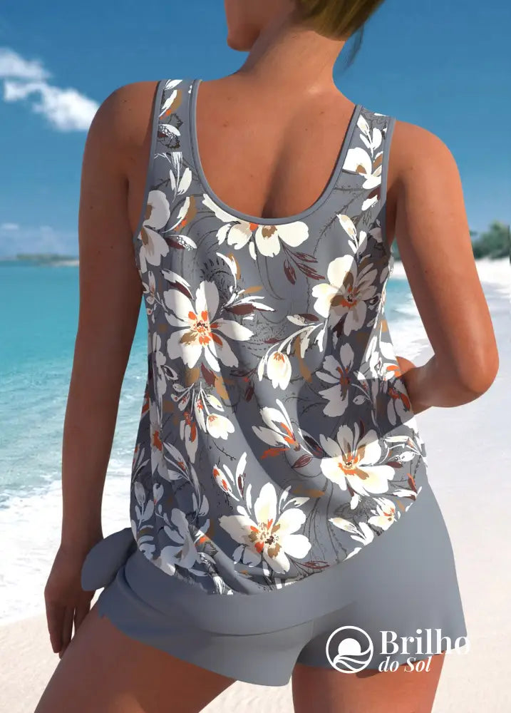 Tankini Estampado Com Regata Solta E Short Casual Tankini Estampado Com Regata Solta E Short Casual