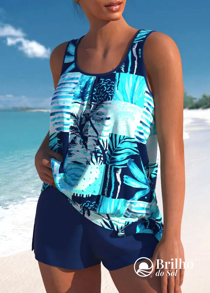 Tankini Estampado Com Regata Solta E Short Casual Tankini Estampado Com Regata Solta E Short Casual