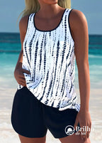 Tankini Estampado Com Regata Solta E Short Esportivo Casual Preto / PP Tankini Estampado Com Regata Solta E Short