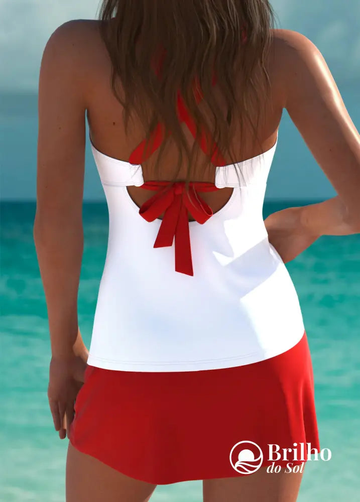 Tankini Floral Com Alças Duplas E Barra Ondulada Moderna Tankini Floral Com Alças Duplas E Barra Ondulada Moderna