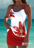 Tankini Floral Com Alças Duplas E Barra Ondulada Moderna Tankini Floral Com Alças Duplas E Barra Ondulada Moderna