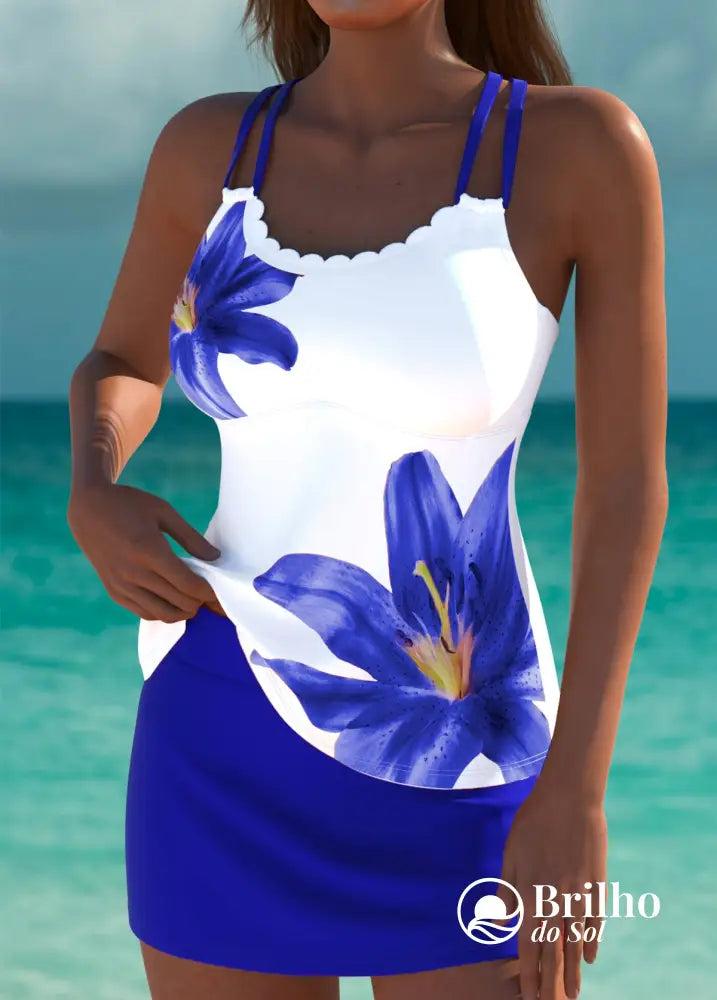 Tankini Floral Com Alças Duplas E Barra Ondulada Moderna Tankini Floral Com Alças Duplas E Barra Ondulada Moderna