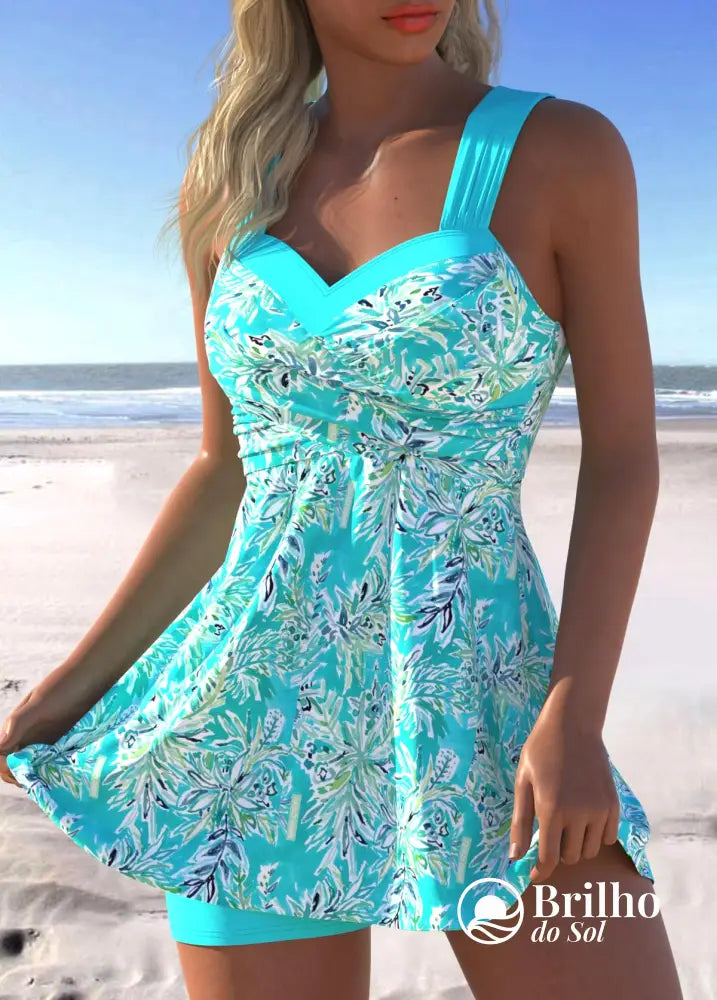 Tankini Floral Com Estampa Vibrante E Alças Cruzadas Tankini Floral Com Estampa Vibrante E Alças Cruzadas