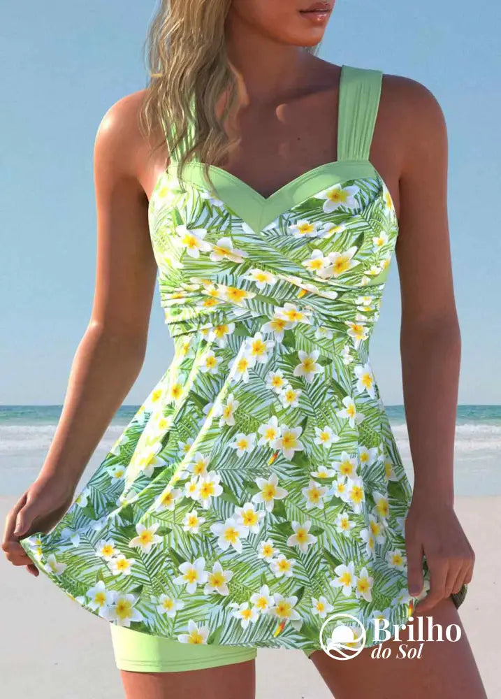 Tankini Floral Com Estampa Vibrante E Alças Cruzadas Tankini Floral Com Estampa Vibrante E Alças Cruzadas