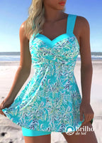 Tankini Floral Com Estampa Vibrante E Alças Cruzadas Ciano / PP Tankini Floral Com Estampa Vibrante E Alças Cruzadas