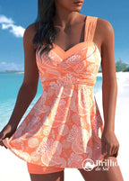 Tankini Floral Com Estampa Vibrante E Alças Cruzadas Coral / PP Tankini Floral Com Estampa Vibrante E Alças Cruzadas