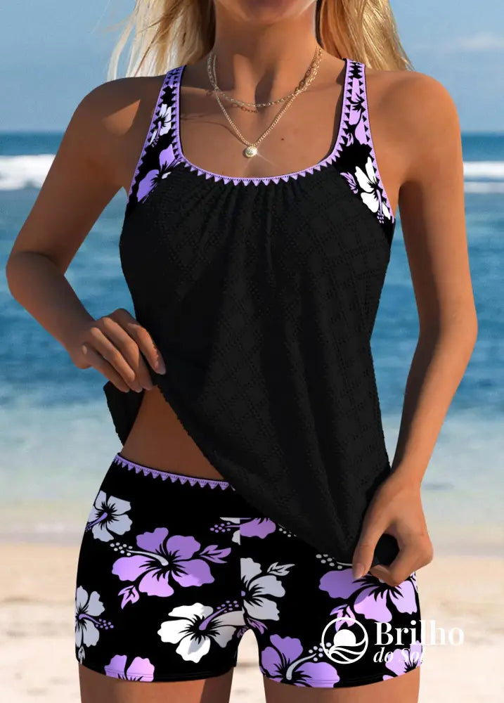 Tankini Floral Com Regata Texturizada Leve E Sofisticada Tankini Floral Com Regata Texturizada Leve E Sofisticada