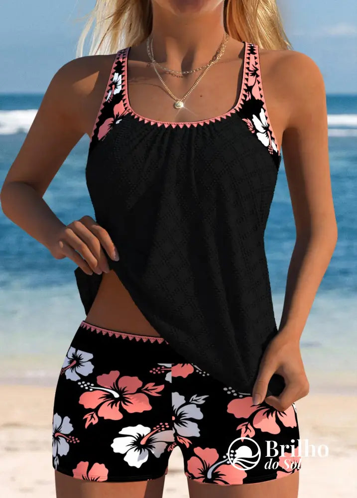 Tankini Floral Com Regata Texturizada Leve E Sofisticada Tankini Floral Com Regata Texturizada Leve E Sofisticada