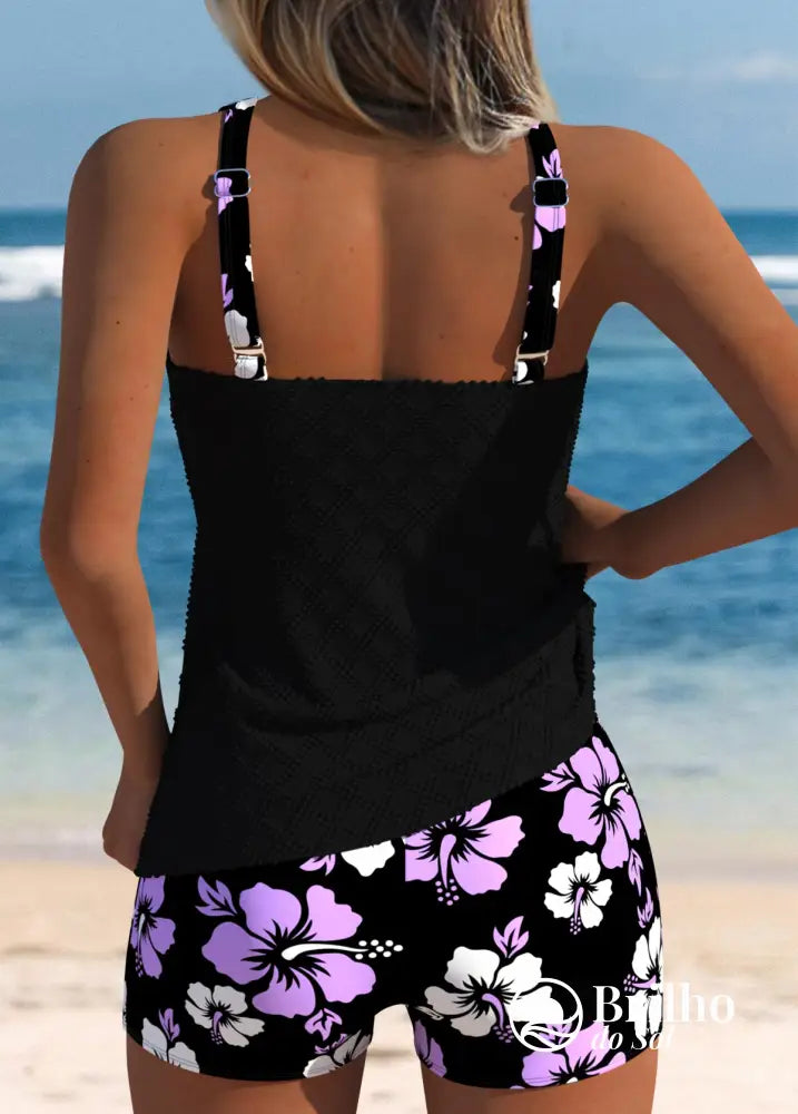 Tankini Floral Com Regata Texturizada Leve E Sofisticada Tankini Floral Com Regata Texturizada Leve E Sofisticada