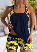 Tankini Floral Com Regata Texturizada Leve E Sofisticada Amarelo / PP Tankini Floral Com Regata Texturizada Leve E
