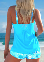 Tankini Franzido No Busto Com Short Estampa Tropical Charmoso Tankini Franzido No Busto Com Short Estampa Tropical