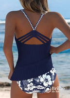 Tankini Listrado Com Alças Coloridas E Bojo Removível Conforto Tankini Listrado Com Alças Coloridas E Bojo Removível