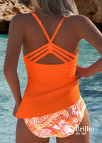 Tankini Listrado Com Alças Coloridas E Bojo Removível Conforto Tankini Listrado Com Alças Coloridas E Bojo Removível