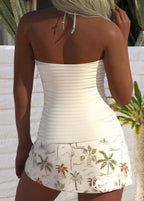 Tankini Listrado Com Babados Delicados E Saia Ajustável Moderna Tankini Listrado Com Babados Delicados E Saia Ajustável