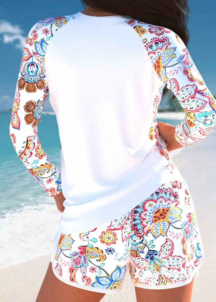 Tankini Manga Longa Estampa Colorida Com Short Casual Tankini Manga Longa Estampa Colorida Com Short Casual