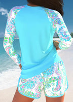 Tankini Manga Longa Estampa Colorida Com Short Casual Tankini Manga Longa Estampa Colorida Com Short Casual