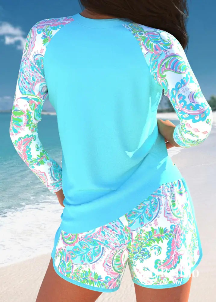 Tankini Manga Longa Estampa Colorida Com Short Casual Tankini Manga Longa Estampa Colorida Com Short Casual