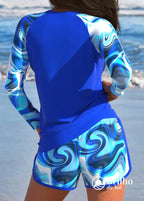 Tankini Manga Longa Estampa Colorida Com Short Casual Tankini Manga Longa Estampa Colorida Com Short Casual