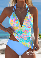 Tankini Metalizado Com Decote V Moderno E Saia Ajustada Ciano / PP Tankini Metalizado Com Decote V Moderno E Saia