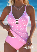 Tankini Poá Retrô Com Alças Finas E Costas Cruzadas Charmoso Tankini Poá Retrô Com Alças Finas E Costas Cruzadas