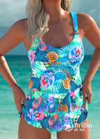 Tankini Texturizado Com Babados E Alça Assimétrica Estilosa Tankini Texturizado Com Babados E Alça Assimétrica Estilosa