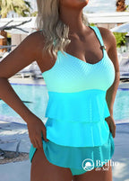 Tankini Texturizado Com Babados E Alça Assimétrica Estilosa Tankini Texturizado Com Babados E Alça Assimétrica Estilosa