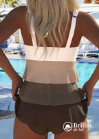 Tankini Texturizado Com Babados E Alça Assimétrica Estilosa Tankini Texturizado Com Babados E Alça Assimétrica Estilosa