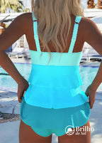 Tankini Texturizado Com Babados E Alça Assimétrica Estilosa Tankini Texturizado Com Babados E Alça Assimétrica Estilosa