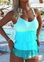 Tankini Texturizado Com Babados E Alça Assimétrica Estilosa Ciano / PP Tankini Texturizado Com Babados E Alça
