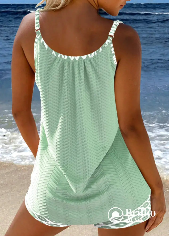 Tankini Texturizado Com Laço Frontal E Estampa Floral Tankini Texturizado Com Laço Frontal E Estampa Floral