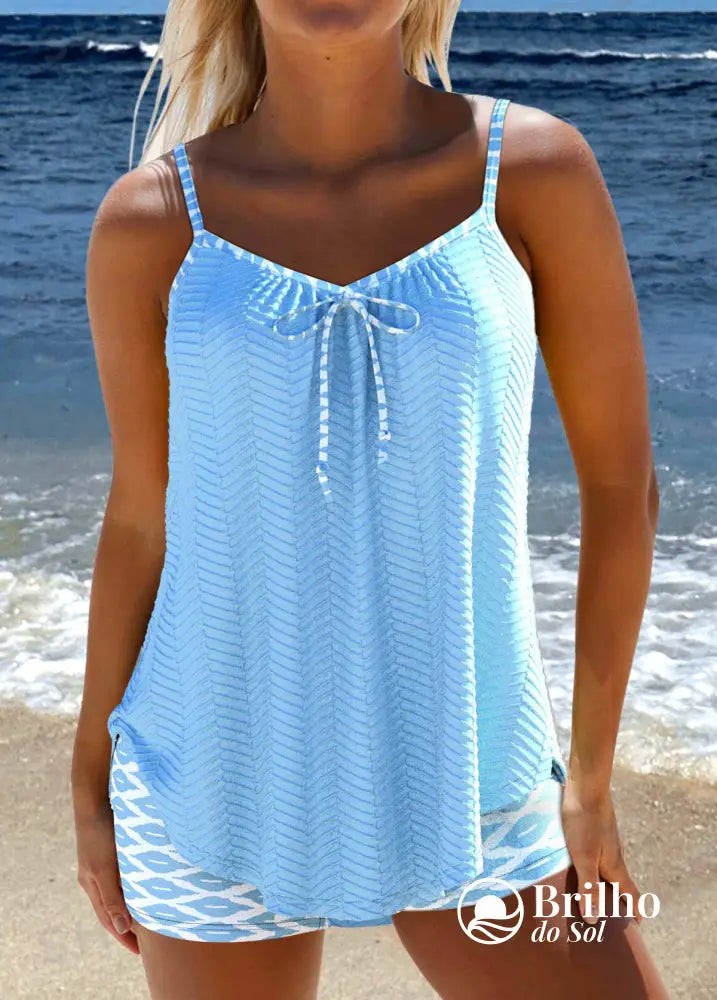 Tankini Texturizado Com Laço Frontal E Estampa Floral Tankini Texturizado Com Laço Frontal E Estampa Floral
