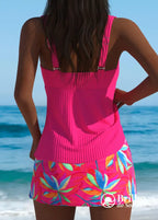 Tankini Texturizado Com Saia Estampada Tropical Tankini Texturizado Com Saia Estampada Tropical