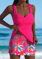 Tankini Texturizado Com Saia Estampada Tropical Tankini Texturizado Com Saia Estampada Tropical
