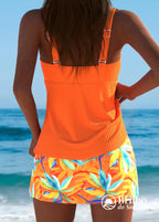 Tankini Texturizado Com Saia Estampada Tropical Tankini Texturizado Com Saia Estampada Tropical