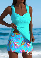 Tankini Texturizado Com Saia Estampada Tropical Tankini Texturizado Com Saia Estampada Tropical