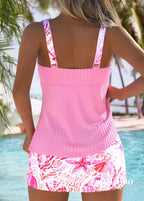 Tankini Texturizado Com Saia Estampada Tropical Tankini Texturizado Com Saia Estampada Tropical