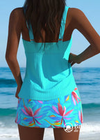 Tankini Texturizado Com Saia Estampada Tropical Tankini Texturizado Com Saia Estampada Tropical
