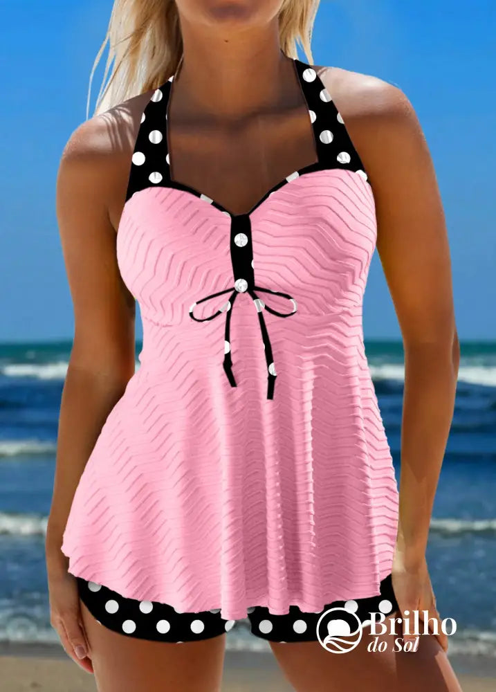 Tankini Texturizado Poá Retrô Com Laço Decorativo Feminino Tankini Texturizado Poá Retrô Com Laço Decorativo Feminino